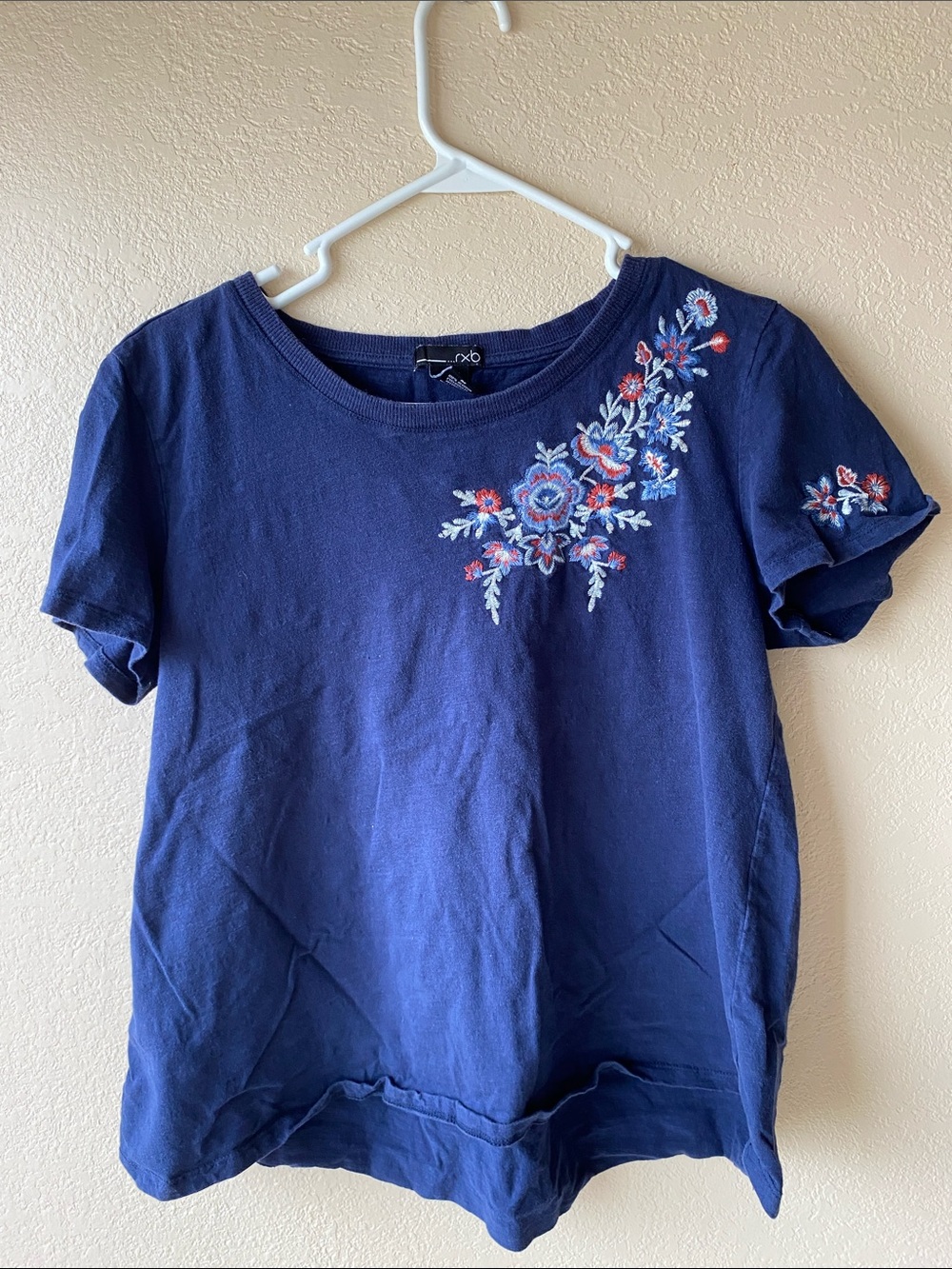 RBX Navy Short Sleeve Tee with Floral Embroidery